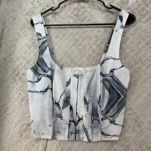 Carmin Womens 2X Blouse Structured Cropped Tank Top White Marble Print